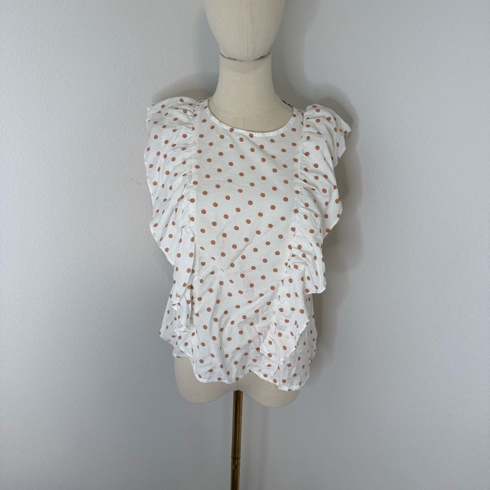 [NAF NAF]‎ Polka Dot Blouse with Ruffle Sleeves - Size Small